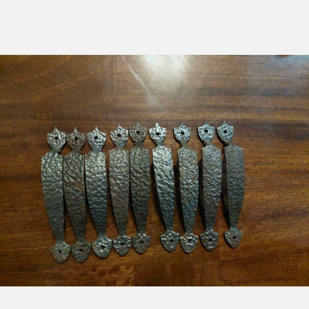 Hammered Metal VTG Drawer Cabinet Pulls Hand Forged Colonial Style Lot of 9
